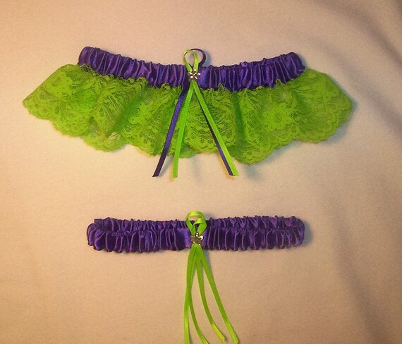 Purple Satin Apple Green Lace 2 Piece Wedding Garter Set Etsy