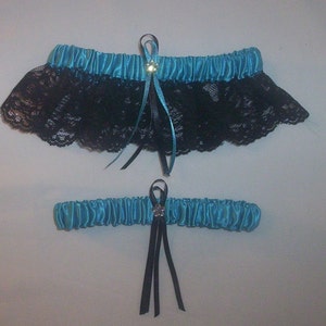 Black Satin With Turquoise Trim Flower Girl Basket And Ring Bearer Pillow Set 3 image 3