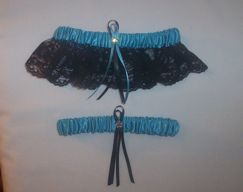 Black Satin With Turquoise Trim Flower Girl Basket And Ring Bearer Pillow Set 3 image 3