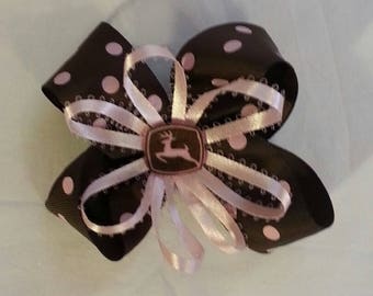 Pink And Brown Tractor Hair Bow