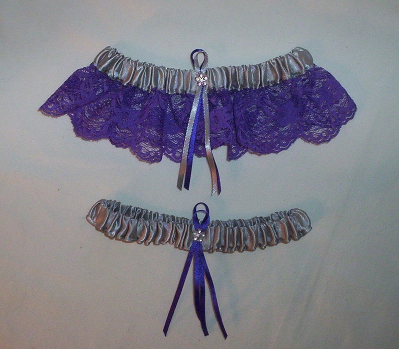 Purple Satin With Silver Metalic Ribbon Trim Flower Girl Basket And Ring Bearer Pillow Set 1 image 3