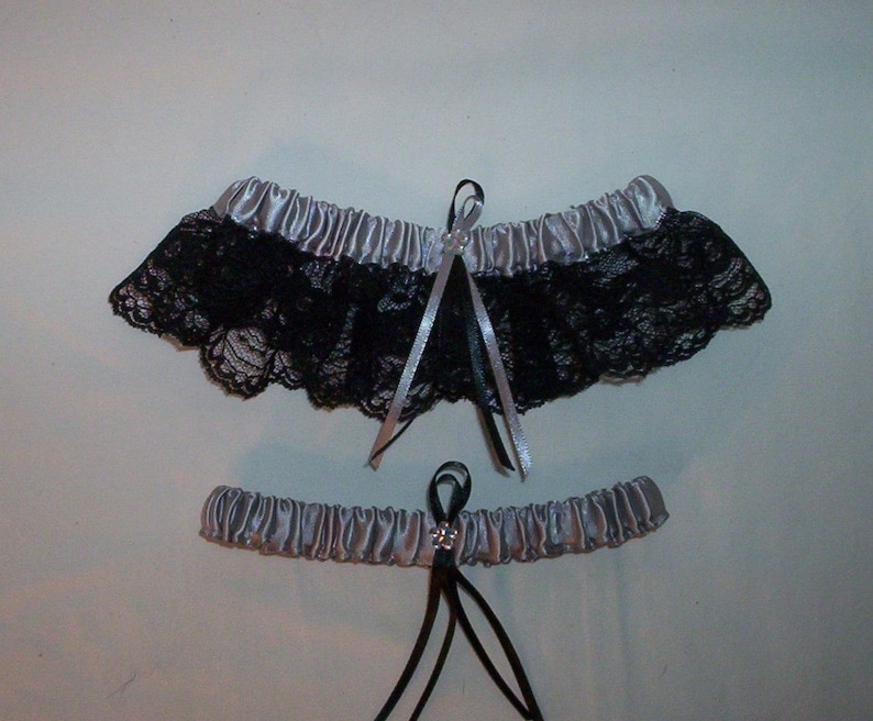 Silver Satin With Black Lace Trim Flower Girl Basket And Ring Bearer Pillow Set 1 image 3