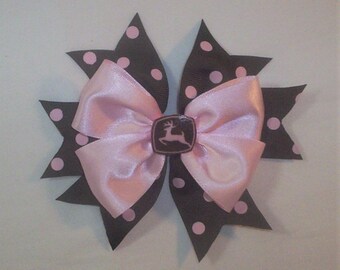 Pink And Brown Tractor Hair Bow