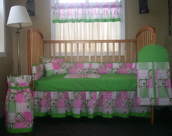 10 Piece John Deere Pink and Green Plaid Baby Quilt Set Nursery Set 6 Etsy