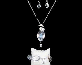 Deb Guyot Sterling Silver Quartz Jewelry Set Necklace Earrings Bracelet Set