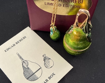 Edgar Berebi Limited Edition Pear Trinket Box & Necklace Set – Enamel Fruit Box, Signed, COA