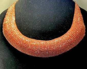 Orange Pave Rhinestone Choker Bold Statement Collar Necklace