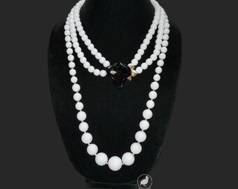 Black White Beaded Rose Necklace KJL AVON Vintage