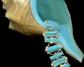 Vintage Mid Century Lucite Bracelet Faux Turquoise Pearls Silvertone 1950s Statement Jewelry