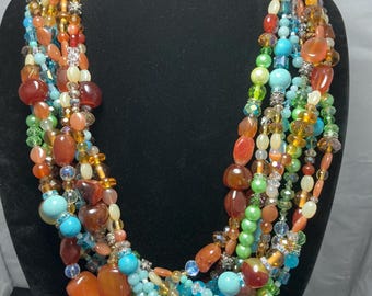 Carnelian Multi Strand Statement Gemstone Necklace