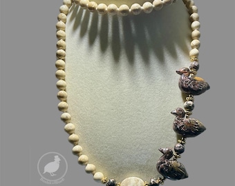 Jasper Duck Statement Necklace Carved Stone Vintage
