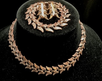 Renoir Copper Leaf Jewelry Set Necklace Bracelet Earrings Mid Century Modern