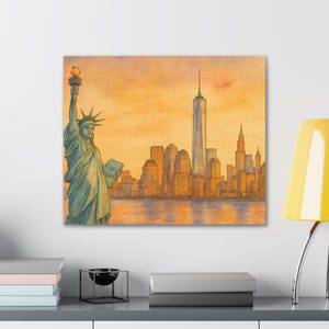 Lienzo decorativo con el horizonte de la ciudad de Nueva York, Estatua de la Libertad, arte de pared, regalo para el hogar, amantes de los viajes, arte de pared