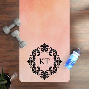 Personalized Initial Yoga Mat - Watercolor Wash with Ornate Monogram Frame - Custom Name Mat - Gift for Her - Stylish Home Workout Mat