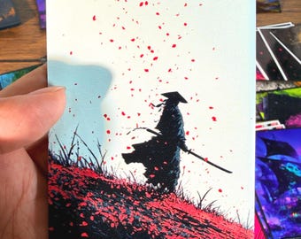 Fundas para cartas, fundas para cartas, fundas de alta calidad, fundas de ajuste perfecto, fundas artísticas, silueta de pétalos de samurái japonés