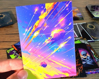 Kaarthoezen - cadeau voor spelers, perfecte pasvorm voor / anime-kaart, anime-hoezen, aangepaste optie | Neon Meteors in Space