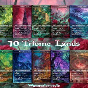 Triome Land Bundle 10 Karten Benutzerdefinierte Proxy Magic Card， Hochwertige Karten， Aquarell-Stil