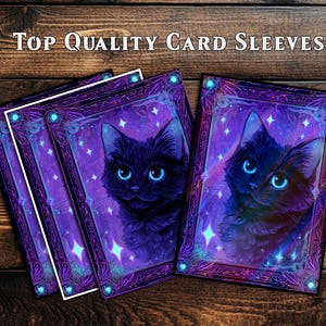 Pochettes pour cartes, pochettes pour cartes MTG, pochettes pour cartes de qualité supérieure, pochettes pour cartes magiques, cadeaux pour les joueurs, chat noir mystique en violet
