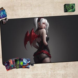 Gaming Desk Mat, Playmat for TCG, Gift, Large Mousepad, Game Card Mat，With or Without Zones，Play Mat,Gothic Little Witch