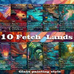 Fetch Land Bundle 10 cards Custom Proxy Magic Card，High Quality Cards，Glass painting style