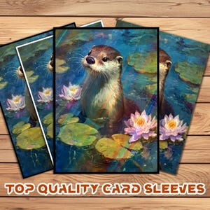 Card Sleeves, MTG Card Sleeve,Top Quality  Card Sleeve,mtg perfect fit sleeves, Art Sleeves,Otter in Pond with Water Lilies
