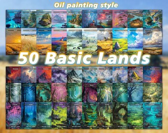 Set van 50 basislandkaarten, landkaartenset in olieverfstijl: aangepast EDH/cEDH