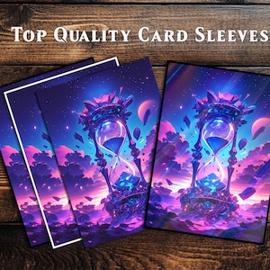 Pochettes pour cartes, pochette pour cartes MTG, pochette pour cartes de qualité supérieure, pochette pour cartes Magic, cadeaux pour les joueurs, sablier fantastique en violet - ciel rose