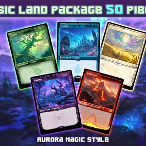 Basic Land Proxy Set - 50 Card Bundles - Proxy Cards for EDH/CEDH - Custom Cards - Homemade cards,Magic Aurora Style