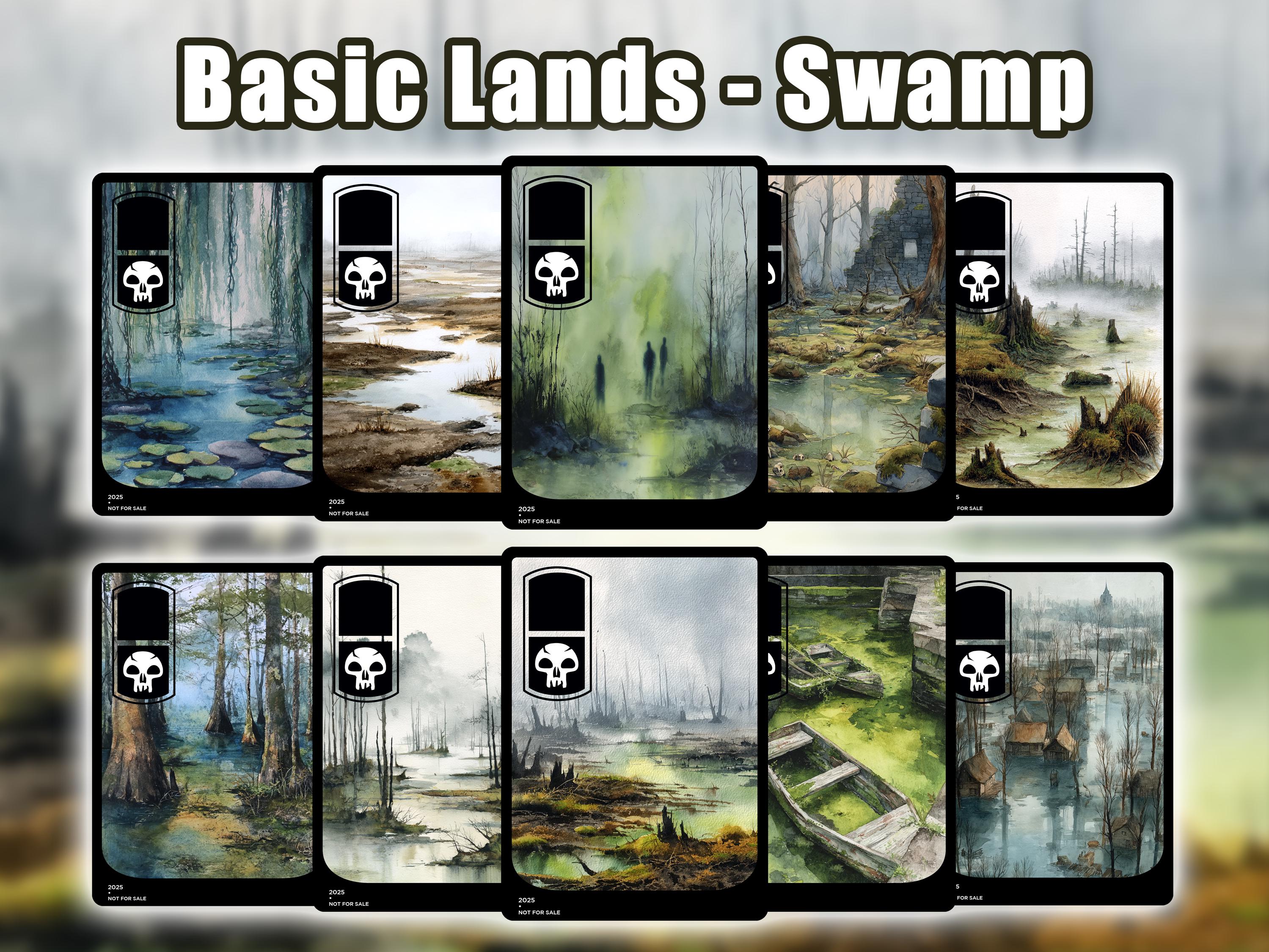 Land Card Examples Basic Land Pack:50 Custom Designed High Quality Watercolor Style Basic ...