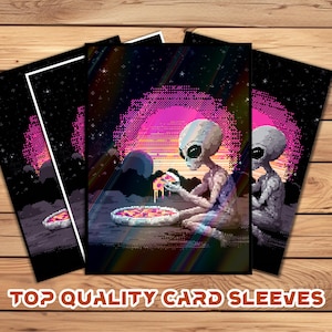 Card Sleeves, MTG Card Sleeve,Top Quality  Card Sleeve,mtg perfect fit sleeves, Art Sleeves,Pixel Art Alien Eating Pizza