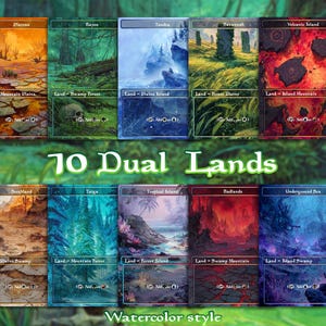Lot de 10 cartes Dual Land, carte magique proxy personnalisée, cartes de haute qualité, style aquarelle