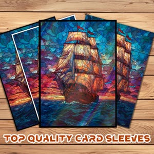 Card Sleeves, MTG Card Sleeve,Top Quality  Card Sleeve,mtg perfect fit sleeves, Art Sleeves,Fantasy Sailing Ship in Stained Glass