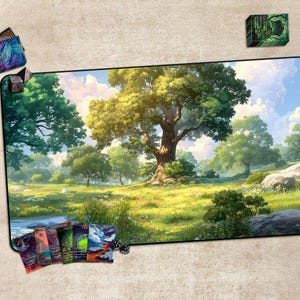 Gaming Desk Mat, Playmat for TCG, Gift, Large Mousepad, Game Card Mat，With or Without Zones，Healing Anime Nature Scene