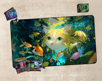 Anime TCG-speelmat, Trading Card Game-accessoires, pc-gameaccessoire, Dreamy Underwater Cat Gaming-bureaumat: TCG-speelmat