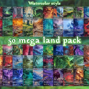 Super Land Pack: 50 speciaal ontworpen, hoogwaardige landkaarten in aquarelstijl, hoogwaardige landen voor EDH of cEDH