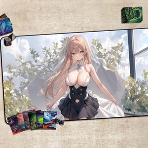 Gaming Desk Mat, Playmat for TCG, Gift, Large Mousepad, Game Card Mat，With or Without Zones，Elegant Bridal - themed Girl