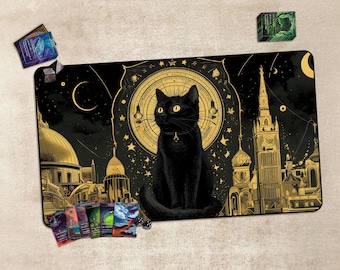 Mata do gry Anime TCG, akcesoria do gier karcianych, akcesoria do gier komputerowych, mata na stół do gry Starry Sky Cats Fantasy Animal: mata do gry TCG