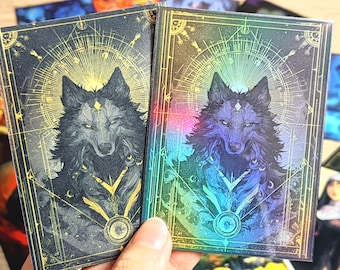 Bustine protettive per carte, Bustina protettiva per carte, Bustina protettiva per carte di alta qualità, bustine perfette, Bustine protettive artistiche, Black Wolf in Mystic Golden Patterns