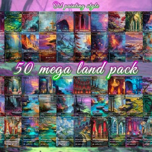 Conjunto de Terrenos Utilitários para EDH - Pacotes com 50 Cartas - Cartas para EDH/cEDH - Cartas em Inglês, Terrenos com Ilustração em Estilo Pintura a Óleo
