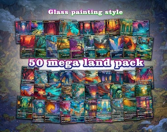 EDH Utility Land  Set - 50 Card Bundles -  Cards for - English Cards ,Glass Painting Style Lands
