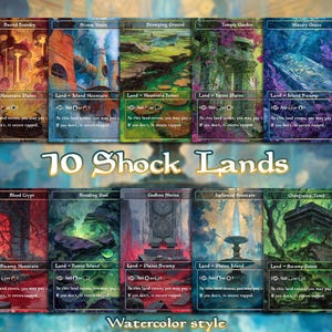 Schock-Land-Bundle 10 Karten Kundenspezifische Proxy-Magie-Karte，Hochwertige Karten，Aquarell-Stil
