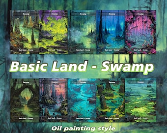 cards,Basic Lands Swamp 10 Different cards Custom  Magic Card,High Quality Cards,Oil painting style
