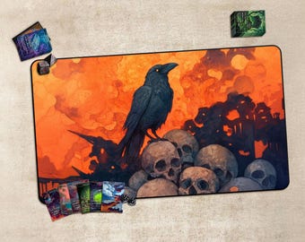 Anime TCG Playmat ,Trading Card Game Accessories,PC Game Accessory,Ravens and Skulls Game Mat: TCG Game Mat, Non-Slip, 24" x 14"