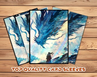 Protège-cartes - Cadeau pour les joueurs, qualité supérieure, ajustement parfait, ajustement parfait pour une carte/carte d'art/carte d'anime, option personnalisée | Dragon bleu et figurine