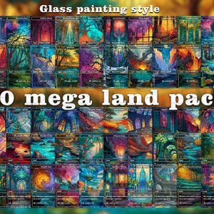 Conjunto de terrenos utilitarios EDH - Paquete de 50 cartas - Cartas para - Cartas en inglés, Terrenos estilo pintura sobre vidrio