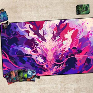 Gaming-bureaumat, speelmat voor TCG, cadeau, grote muismat, gamekaartmat (met of zonder zones) Mystic Ink - Dragon Art-stijl