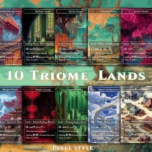 Lot de 10 cartes Triome Land, carte magique proxy personnalisée, cartes de haute qualité, style pixel