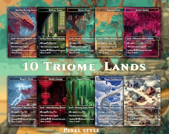Pacote Triome Land com 10 cartas personalizadas de Magic: The Gathering, cartas de alta qualidade, estilo pixel.