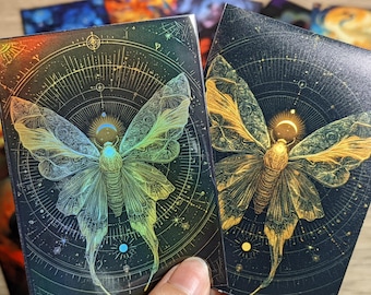 Bustine protettive per carte, Bustina protettiva per carte, Bustina protettiva di alta qualità, bustine perfette, Bustine artistiche, Mystic Starry Golden Moth