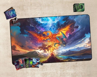 Anime TCG Playmat ,Trading Card Game Accessories,PC Game Accessory,Colorful Dragon Game Table Mat: TCG Game Mat, Non-Slip, 24" x 14"